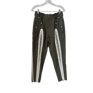 Alexander Wang Army Green Utility White Lattice Cutout Pants Size 2